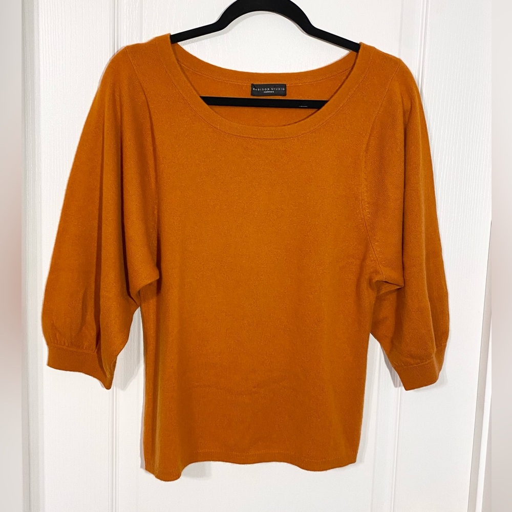 Y2K Madison CASHMERE Blend Puff Sleeve Sweater Rust Size Medium